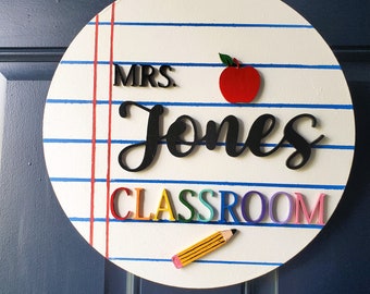 Personalized Teacher Classroom Door Hanger | Apple, Pencil Decor
