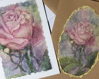 Handmade Rose Watercolor card, hand-painted - Print