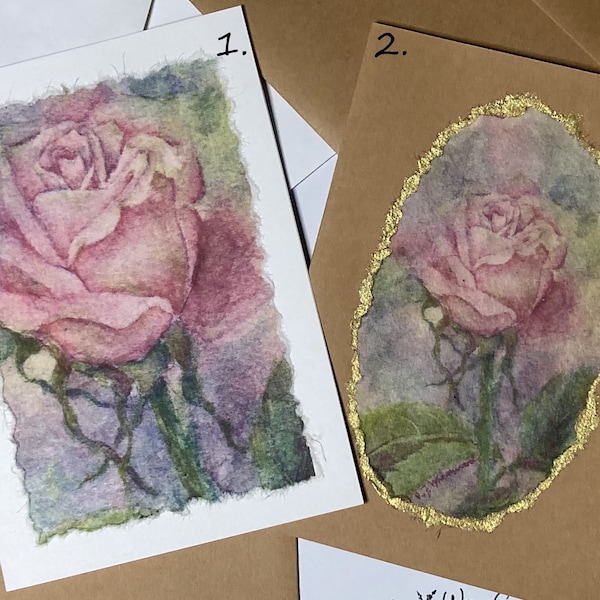 Handmade Rose Watercolor card, hand-painted - Print