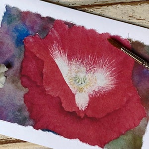Coquelicot aquarelle peint à la main, carte de voeux faite main