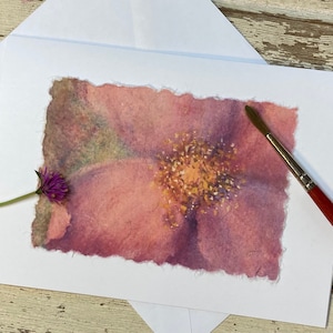 Rosa einzelne Rose, handgemachte, handgemalte Aquarell Karte mit Pastell