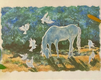 Handmade Watercolor Horse Card, Hand-Painted - Print