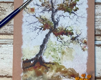 Watercolor Oak Tree Card:  Handmade, Hand Painted