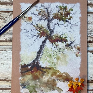 Watercolor Oak Tree Card:  Handmade, Hand Painted