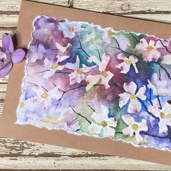 Handmade Dogwoods Card, Hand-painted Watercolor Floral