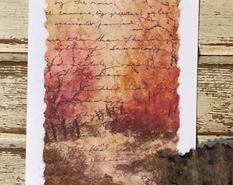 Hand-painted Watercolor card: "Autumn Road", handmade