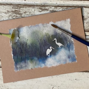 Two Cranes Hand-painted Watercolor card