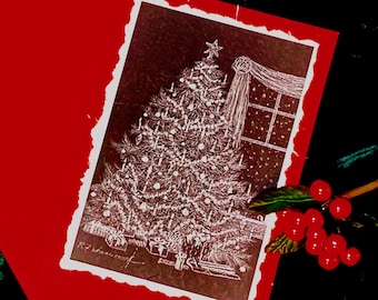Handmade  Christmas Tree, Antique style, Scratch Board Card