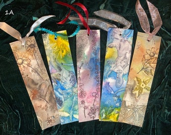 Original Watercolor Monoprint Bookmarks, Handmade Bookmarks, Hand Painted, Christmas Gifts, Stocking Stuffers, Holiday Gifts