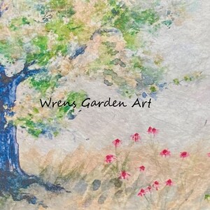 Hand Painted Tree and Wildflowers Card, Handmade image 3