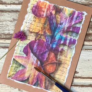 Handgeschilderde kaart met aquarel herfstbladeren, handgemaakt