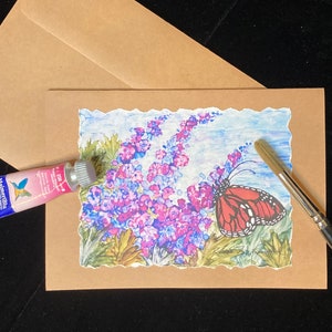 Cartão borboleta feito à mão, pintado à mão com tintas de álcool - impressão