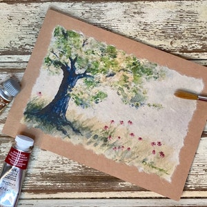 Hand Painted Tree and Wildflowers Card, Handmade image 2