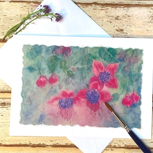Handmade, Hand-painted Watercolor card: &quot;Fuchsia&quot;