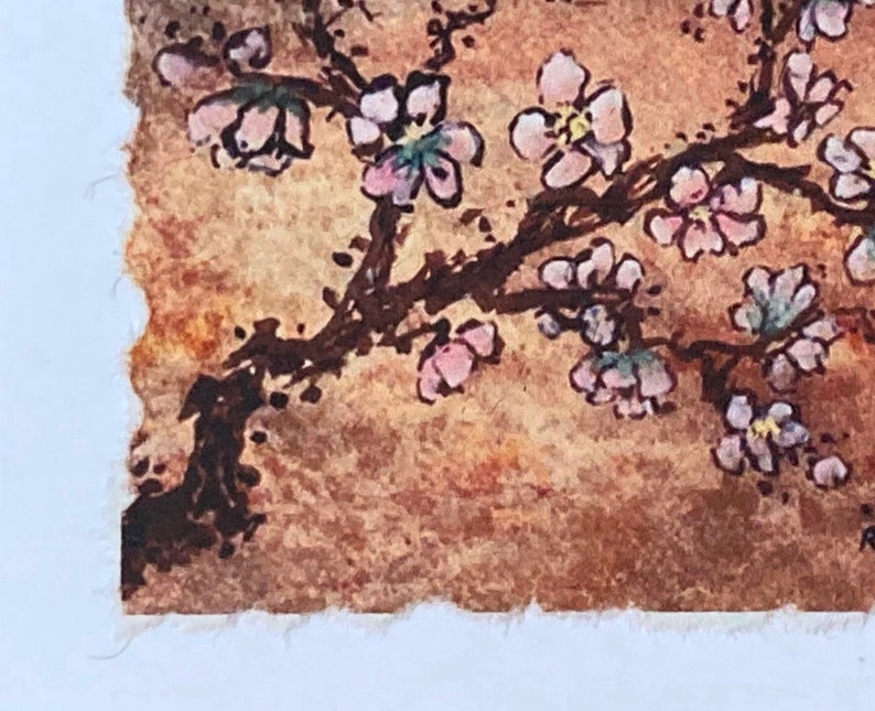 Hand Painted Watercolor Card Peach Blossoms and Dragonfly, handmade image 5
