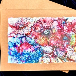 Fantasy Mohn Handgemalte Karte, handgemacht