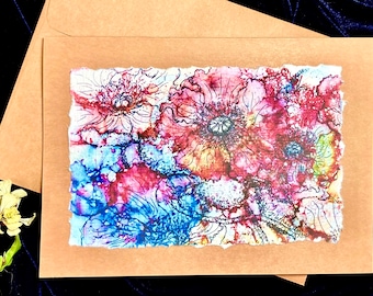 Fantasy Poppy Hand Painted Card, handmade