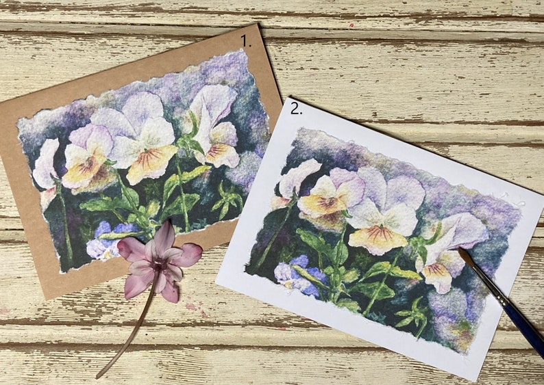 Handmade Card, Pansy Hand-painted Watercolor Print image 1