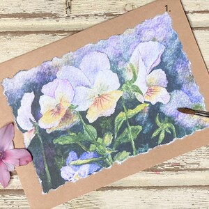 Handmade Card, Pansy Hand-painted Watercolor Print Card # 1 Brownbag