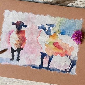 Hand-painted Friendly Sheep Watercolor card, Handmade