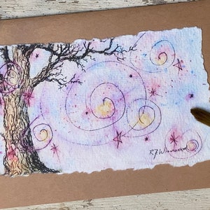 Hand-Painted Tree "Enchantment" Card, Handmade