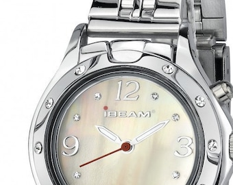El Bella, reloj con lente y linterna, piedra, esfera MOP, pulsera de acero inoxidable
