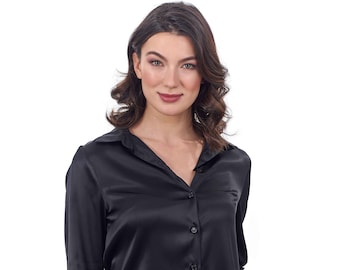 Black Color Long Sleeve Silk Shirt