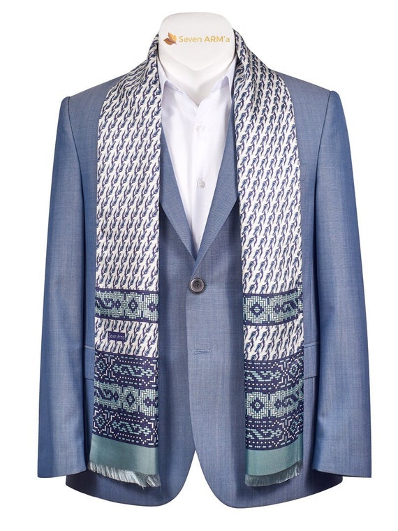Men's 100 Silk Scarf Paisley Blue Square Shawl Hair Wraps Neckerchief Suit  Shirt | eBay