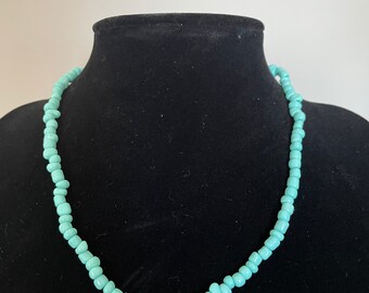 Teal Beaded Choker Necklace {adjustable}