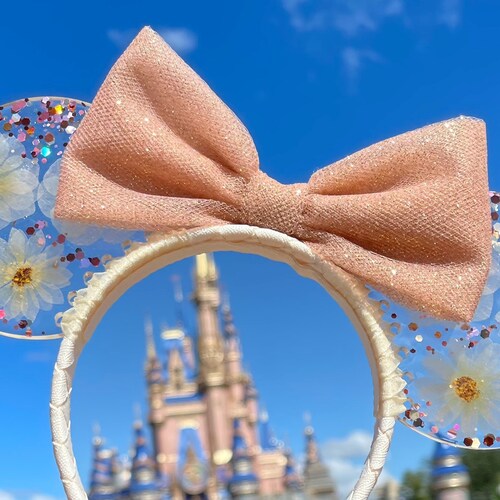 Rose Gold Floral Resin Mouse Ears, Resin Mouse Ears Headband