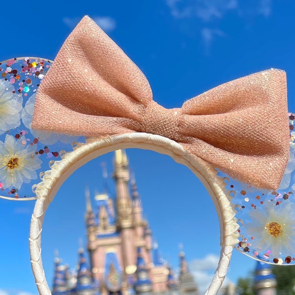 Rose Gold Floral Resin Mouse Ears, Resin Mouse Ears Headband