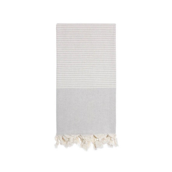 Gray Striped Turkish Beach Bath Towel %100 Cotton Absorbent