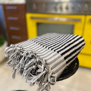 Black Hand Towels - Absorbent Fast Drying Soft Unique Striped Gift Cotton Hand Dish Wash Cloth Double Sided Turkish Towel White Decorative