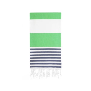 Green Navy Striped Turkish Beach Bath Towel - %100 Cotton Absorbent Quick Dry Soft Long Lasting Elegant Pool Gym Yoga Picnic Blanket Throw
