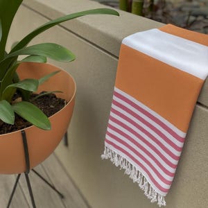 Orange Pink Striped Turkish Beach Bath Towel - %100 Cotton Absorbent Quick Dry Soft Long Lasting Elegant Pool Gym Yoga Picnic Blanket Throw