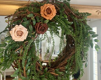 Romantic neutral rose wreath