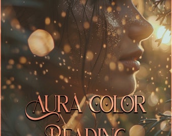 May include: A woman's face is partially visible, with a soft focus on the background. The image is blurred with a bokeh effect, creating a dreamy atmosphere. The text "AURA COLOR READING" is superimposed on the image.