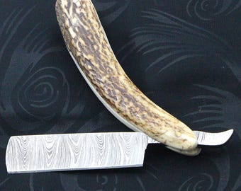 Handmade Damascus Straight Edge Razor Vintage Safety Razor Folding Pocket knife with Sheath and Koa Wood Handle Best Shaving Gift for Men