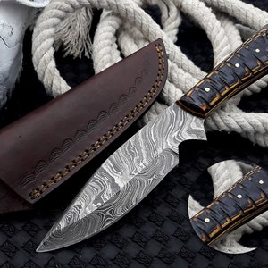 Handmade Damascus Steel Skinner Knife with Resin Handle - Premium Hunting & Skinning Knife, Includes Free Leather Sheath