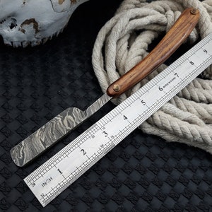 Damascus Straight Edge Razor Handmade Vintage Safety Razor Folding Pocket knife with Sheath and Koa Wood Handle Best Shaving Gift for Men