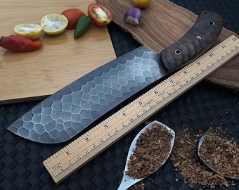 Cuchillo de carnicero de acero al carbono 1095 forjado a mano: cuchillo de carnicero premium hecho a mano para cortar, picar y usar en la cocina.