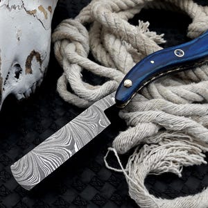 Handmade Damascus Straight Edge Razor Vintage Safety Razor Folding Pocket knife with Sheath and Koa Wood Handle Best Shaving Gift for Him