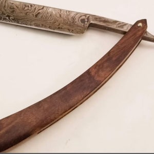 Handmade Damascus Straight Edge Razor Vintage Safety Razor Folding Pocket knife with Sheath and Koa Wood Handle Best Shaving Gift for Him