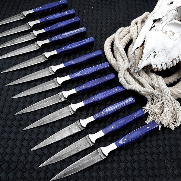 Dagger Knife Handmade Damascus Double Edge Boot Throwing Knife Hand Forged Push Dagger Knife with Sheath + Walnut Wood Handle Birthday Gift