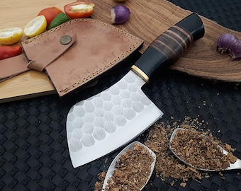 Cuchillo de carnicero de acero al carbono de alta resistencia - Cuchillo de carnicero artesanal de primera calidad para cortar, picar y usar en la cocina. El mejor regalo de Navidad.