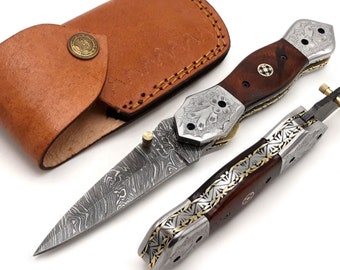 Handmade Damascus Needle Point Pocket Folding Knife: Exquisite Craftsmanship, Precision, Outdoor Activities, Grooming and Personal Care