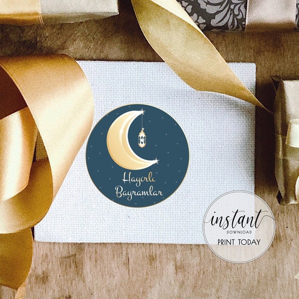 Hayirli Bayramlar Sticker Moon Lantern | Ramazan Bayram | Kurban Bayram | Cake Topper | islamic gift | Etikets | 50mm | Digital Download PDF