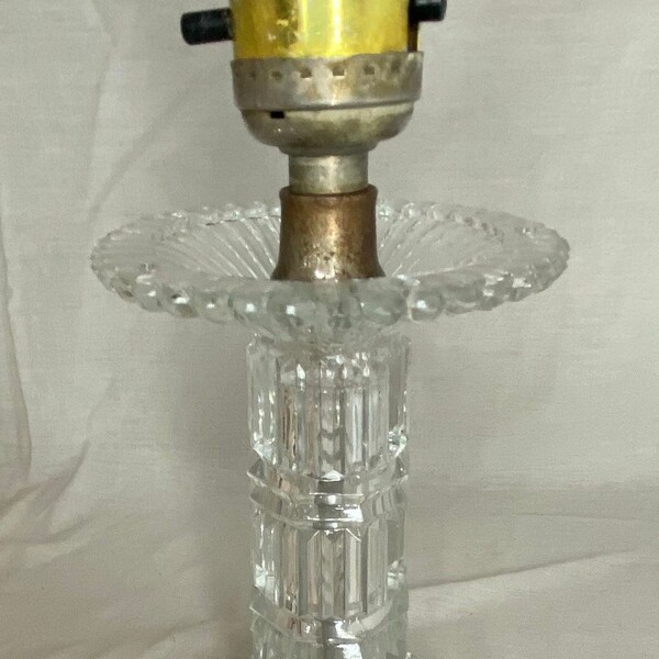 Crystal Glass Lamp - Vintage Lamp - Bedside Lamp - Small Lamp - Nightstand Lamp