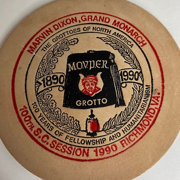 Marvin Dixon Grand Monarch Leather Coaster - The Grottoes of North America - MOVPER - Fellowship and Humanitarianism - Richmond VA  Set of 3