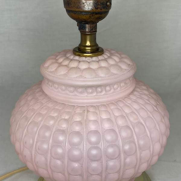 Frosted Pink Glass Hobnail Lamp - Vintage Lamp - Bedside Lamp - Small Lamp - Nightstand Lamp